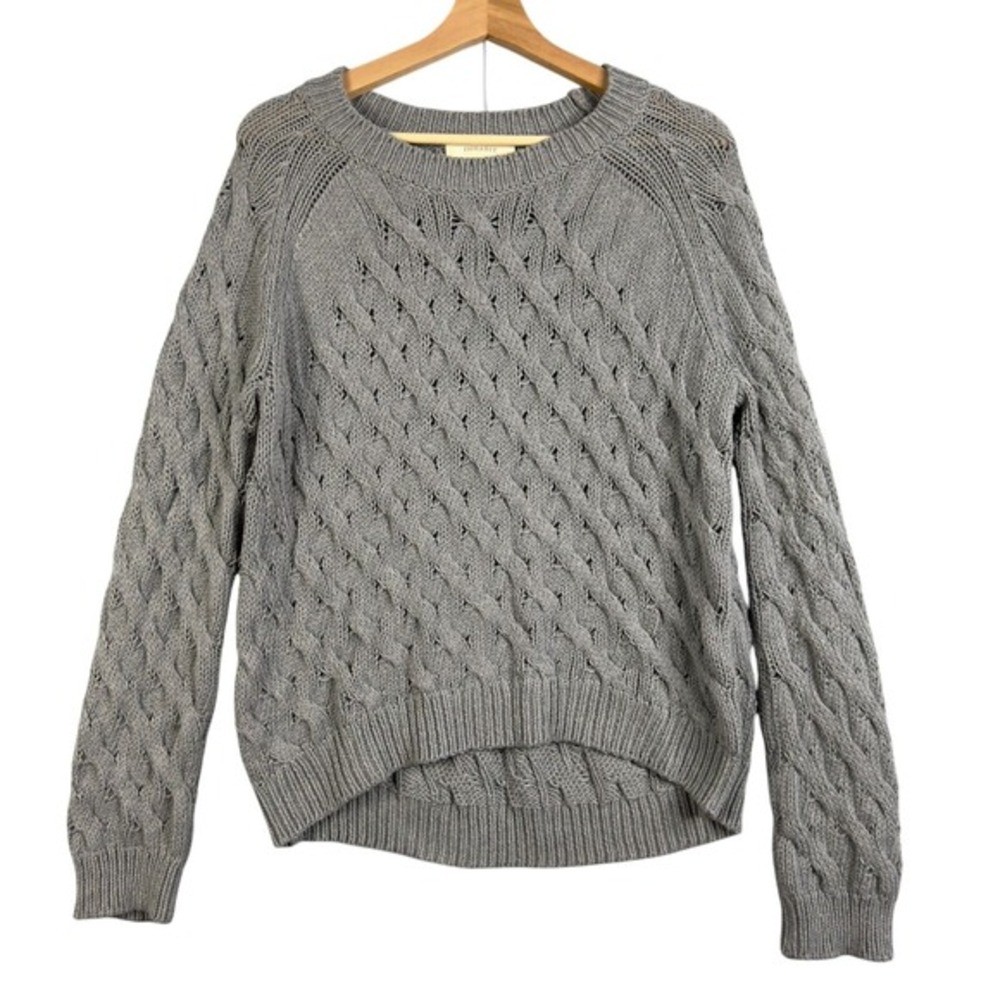 INHABIT Long Sleeve sweater open knit scoop‎ neck Size M Gray 100% Cotton